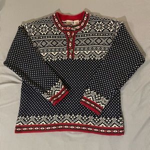 LLBean Fair Isle Nordic Heavy Cotton Sweater Women S